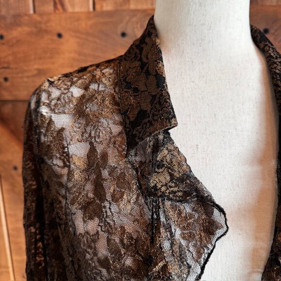 Avenue Lace Bell Sleeve Cardigan Blouse – Black & Gold Metallic – Women’s 18/20 - Picture 3 of 12